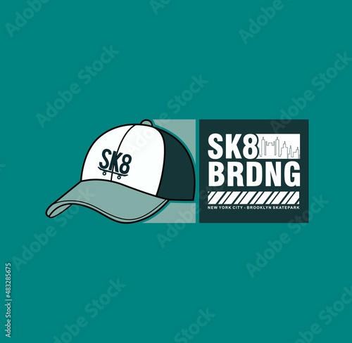 Vector illustration on the theme of skateboard and skateboarding in Brooklyn. Sport typography, t-shirt graphics, print, poster, banner, flyer, postcard,etc