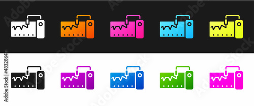 Set Electrical measuring instrument icon isolated on black and white background. Analog devices. Measuring device laboratory research. Vector