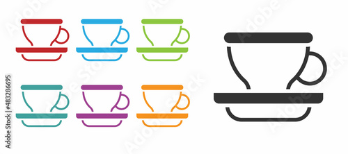 Black Coffee cup icon isolated on white background. Tea cup. Hot drink coffee. Set icons colorful. Vector