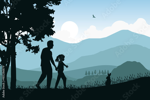 father and daughter silhouette graphic
