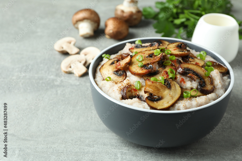 Concept of tasty food with risotto with mushrooms, space for text Concept of tasty food with risotto with mushrooms, space for text