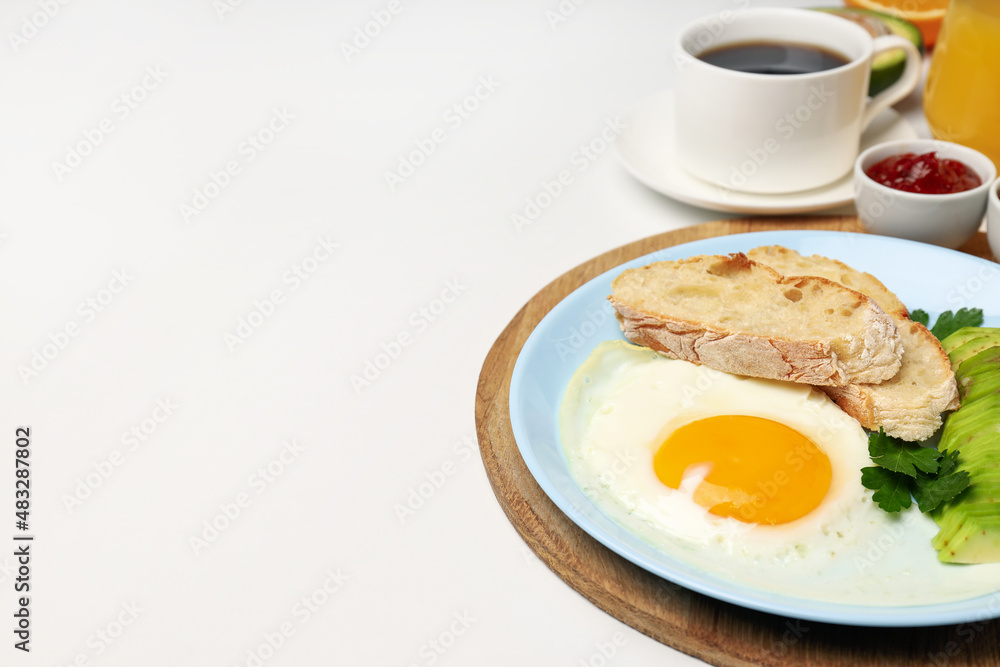 Concept of tasty breakfast on white background Concept of tasty breakfast on white background