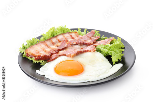 Plate with tasty breakfast isolated on white background