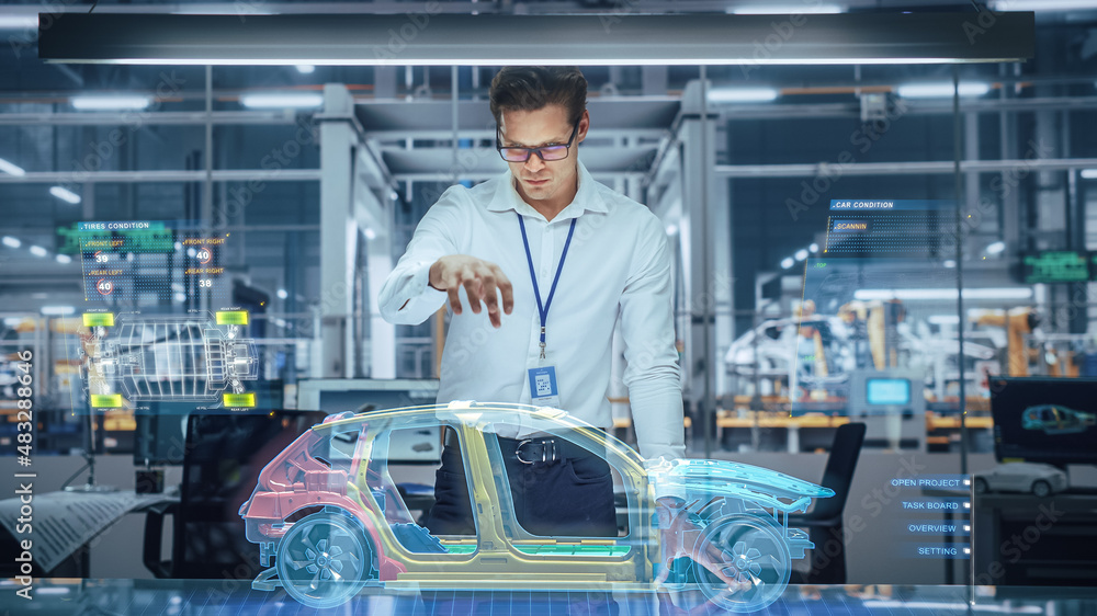 Sustainable Industrial Design Portrait of Modern Automotive Engineer