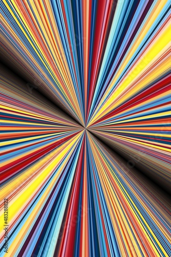 many bright colourful stripes towards a far distant vanishing point in shades of yellow blue and red