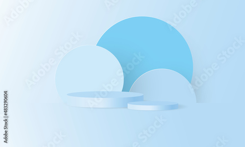 Minimal scene with blue circular podium on blue background 