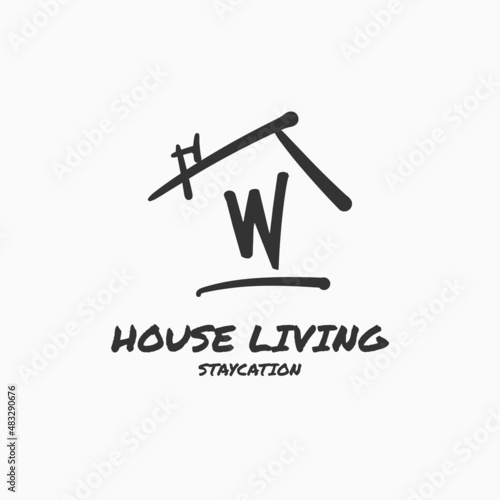 letter W minimalist doodle house vector logo design