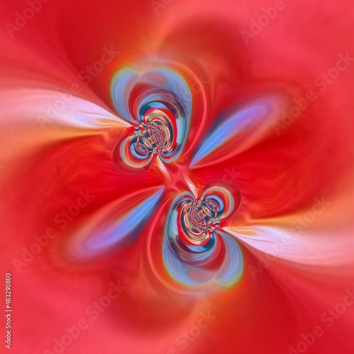 colourful patterns and cylone style design in red and dark and light blue photo