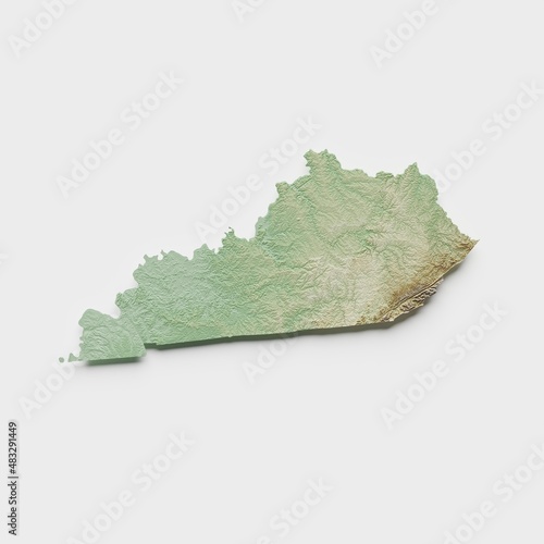 Kentucky Topographic Relief Map  - 3D Render