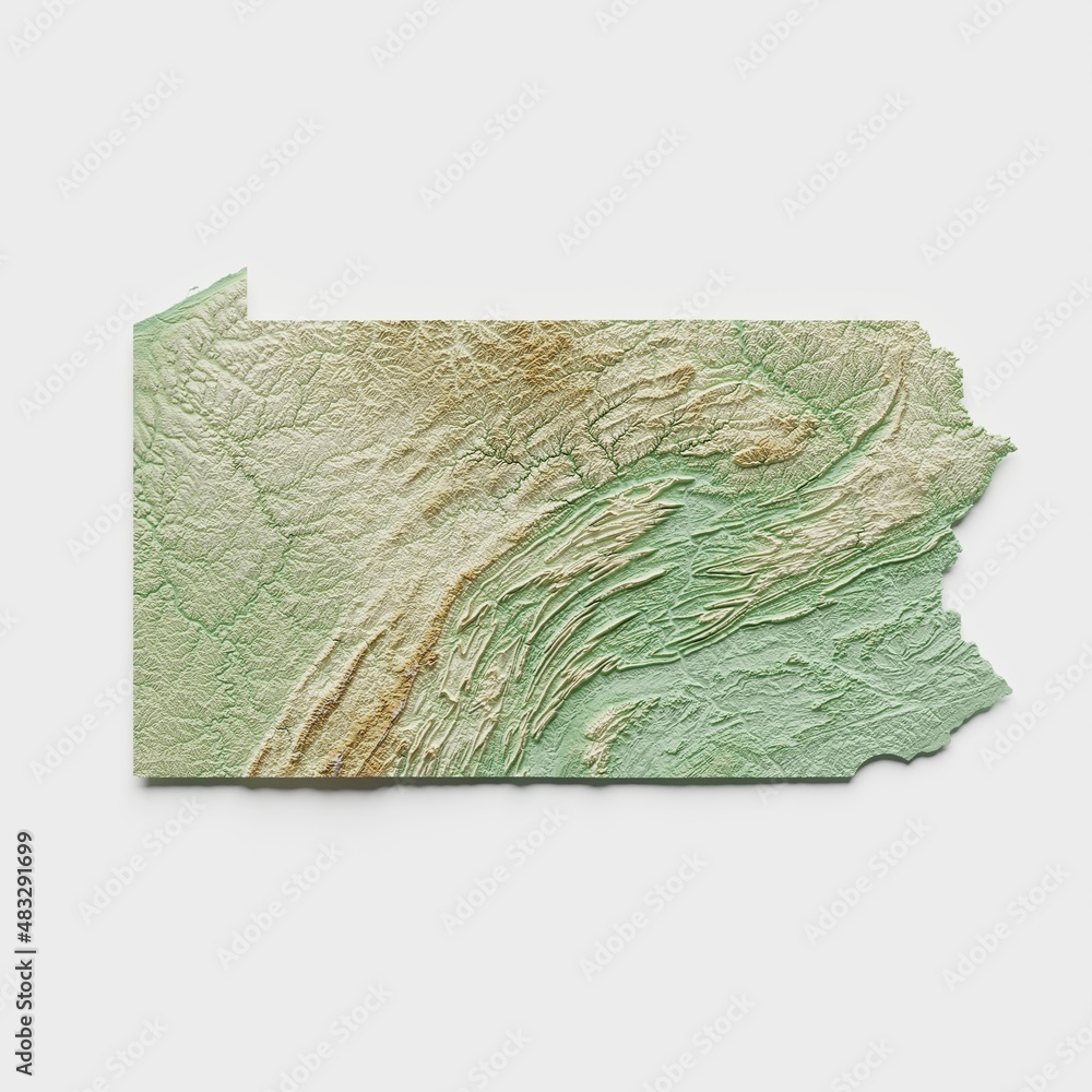Fototapeta premium Pennsylvania Topographic Relief Map - 3D Render