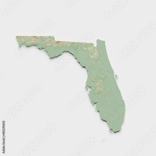 Florida Topographic Relief Map  - 3D Render