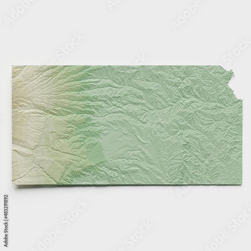 Kansas Topographic Relief Map  - 3D Render