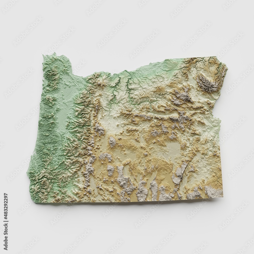 Oregon Topographic Relief Map - 3D Render Oregon Topographic Relief Map - 3D Render