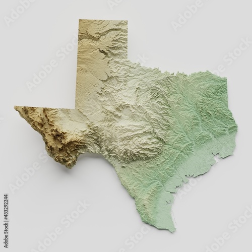 Texas Topographic Relief Map  - 3D Render