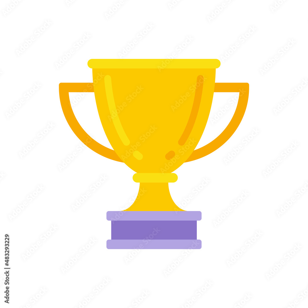 Golden metallic award cup with handles on pedestal for champion achievement celebration vector flat Golden metallic award cup with handles on pedestal for champion achievement celebration vector flat
