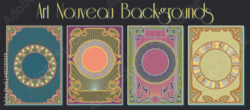 1900s Art Nouveau Style Backgrounds, Frames, Template set for Retro Posters, Covers, Invitations