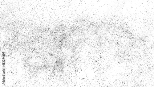 Distressed black texture. Dark grainy texture on white background. Dust overlay textured. Grain noise particles. Rusted white effect. Grunge design elements. Vector illustration, EPS 10.