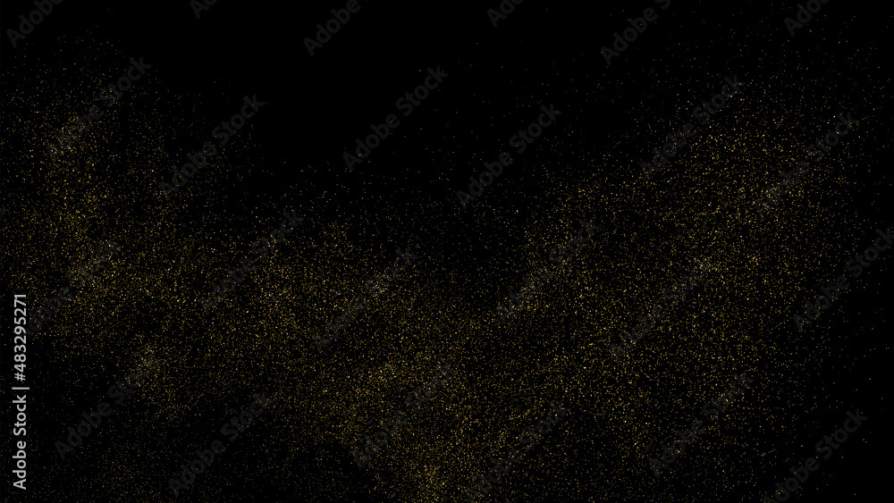 Gold Glitter Texture Isolated on Black Background. Golden stardust. Amber Particles Color. Sparkles Rain. Vector Illustration, Eps 10.