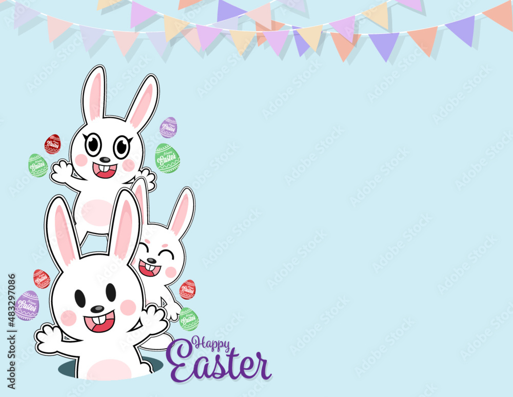 Happy Easter greeting card vector design with chick, bunny and Easter Eggs concept , Animal wildlife holidays cartoon character, little cute rabbit in spring season and coppy space for text. Happy Easter greeting card vector design with chick, bunny and Easter Eggs concept , Animal wildlife holidays cartoon character, little cute rabbit in spring season and coppy space for text.