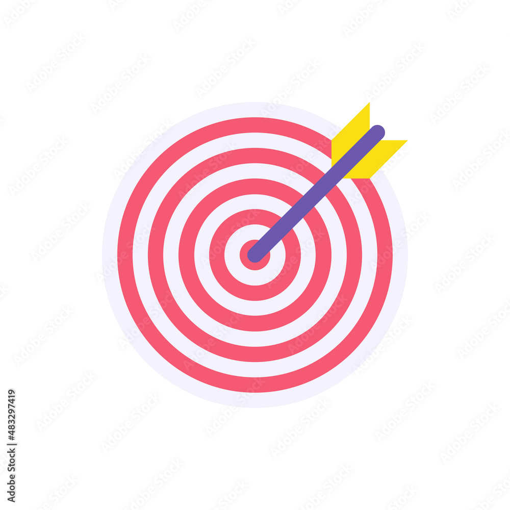 Red striped circle aim target arrow in bullseye vector illustration. Successful achievement goal Red striped circle aim target arrow in bullseye vector illustration. Successful achievement goal