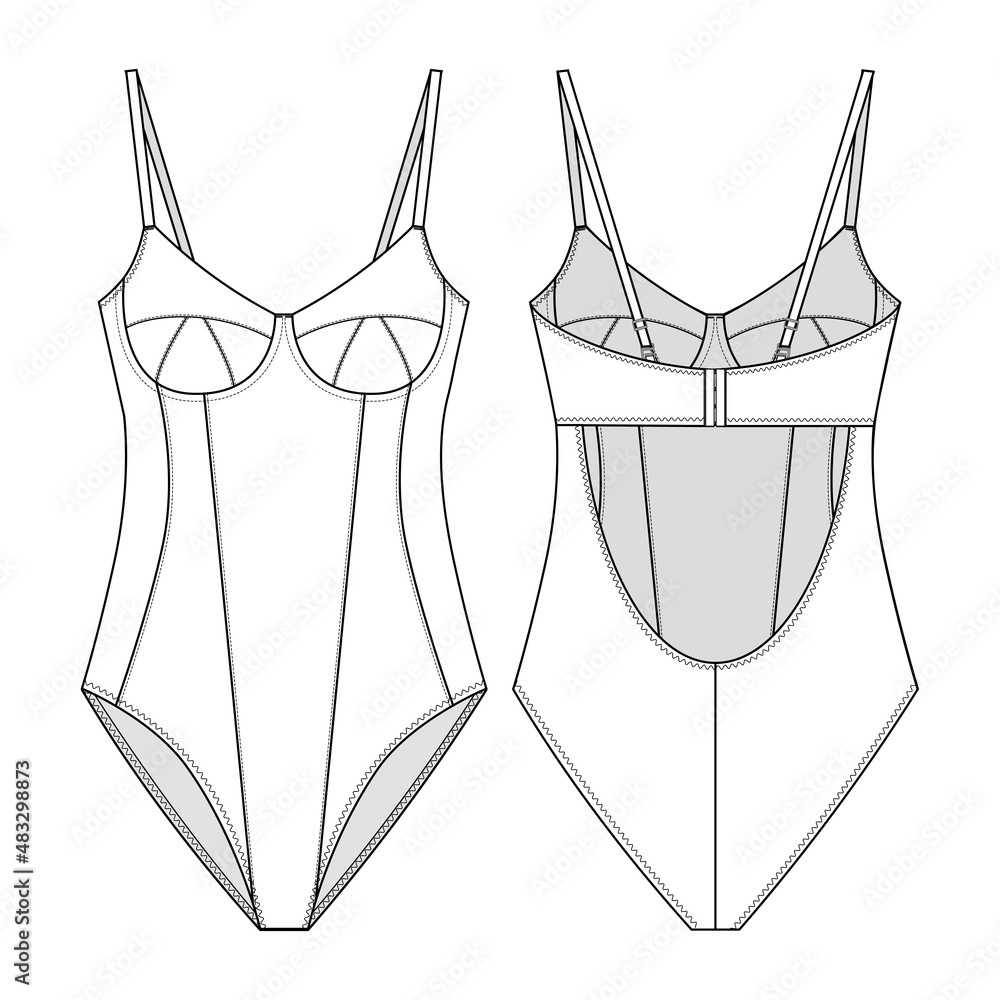 Fashion technical drawing of women's bodysuit with cups Stock Vector ...