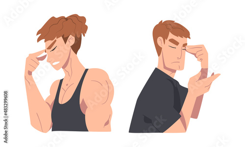 Disappointed Young Man Trying to Remember Something Feeling Frustration About Forgetting Things Vector Set