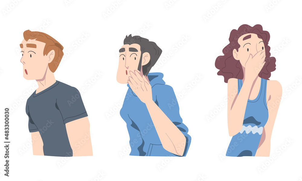 Young Man and Woman with Shocked Face Expression Gasping Feeling Astonishment Vector Set Young Man and Woman with Shocked Face Expression Gasping Feeling Astonishment Vector Set