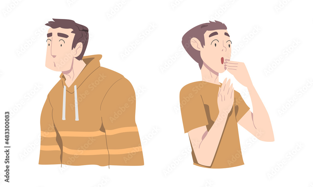 Young Man with Shocked Face Expression Gasping Feeling Astonishment Vector Set