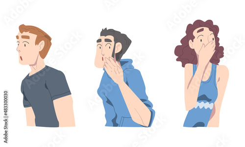 Young Man and Woman with Shocked Face Expression Gasping Feeling Astonishment Vector Set