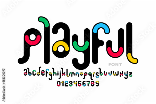 Playful style font design, alphabet letters and numbers vector illustration