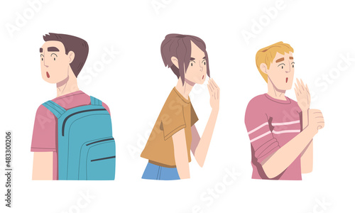 Young Man and Woman with Shocked Face Expression Gasping Feeling Astonishment Vector Set