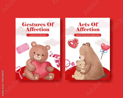 Greeting card template with big love hug valentines day concept,watercolor style