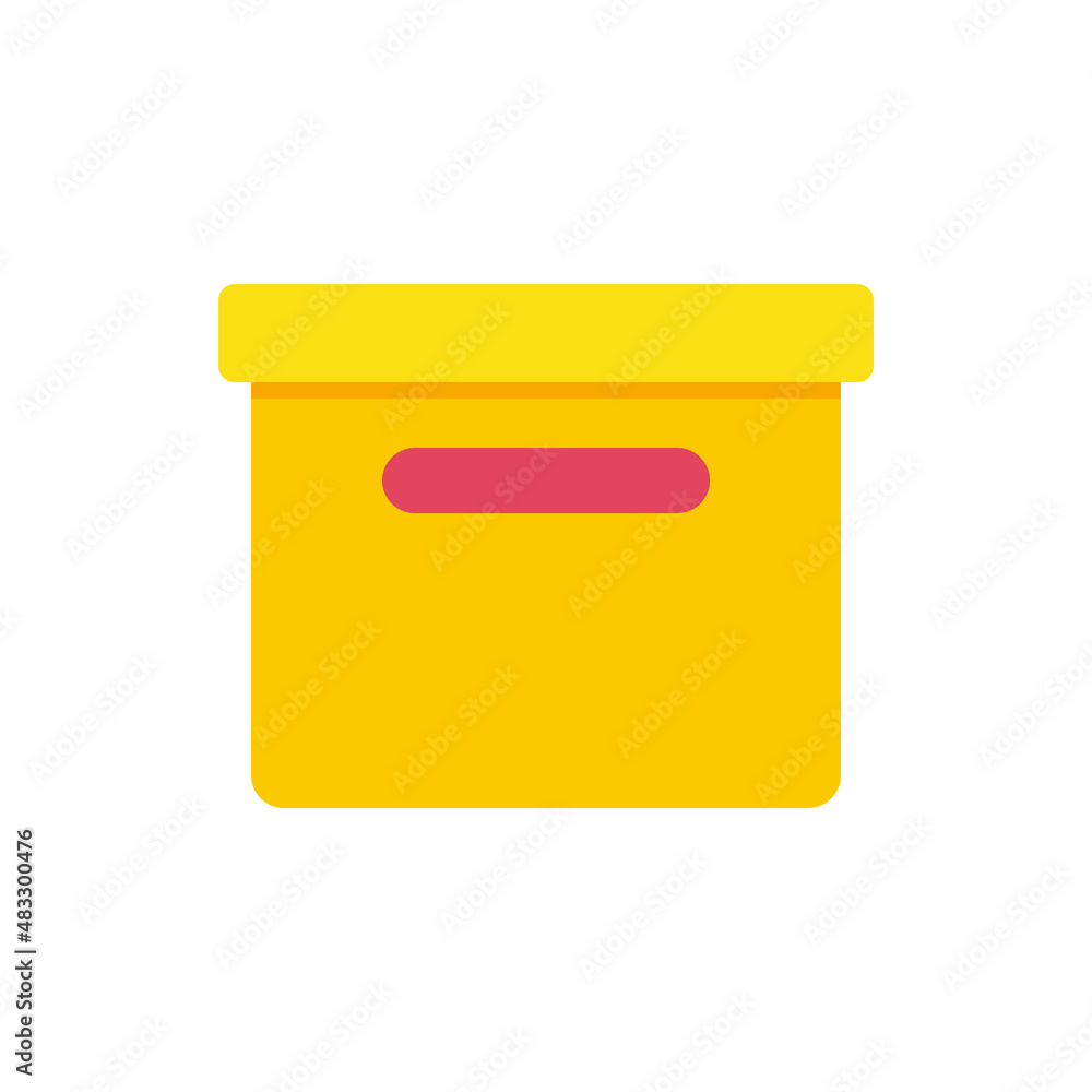 Yellow squared cardboard with cap and hole for handle vector flat illustration. Package container Yellow squared cardboard with cap and hole for handle vector flat illustration. Package container