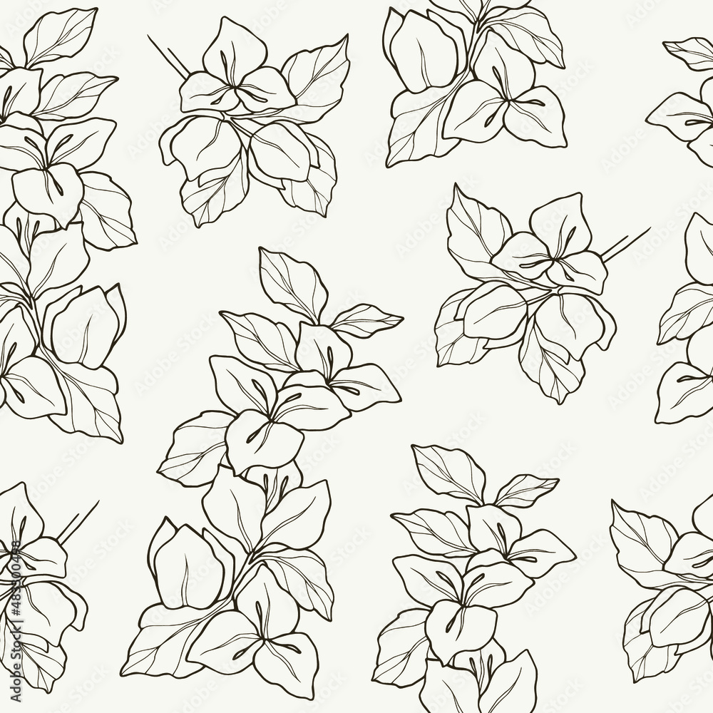 Фотография Hand drawn bougainvillea seamless pattern