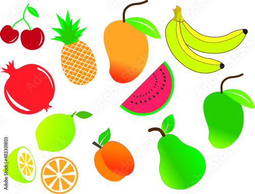  Set of fruit icons. Vector illustration.eps