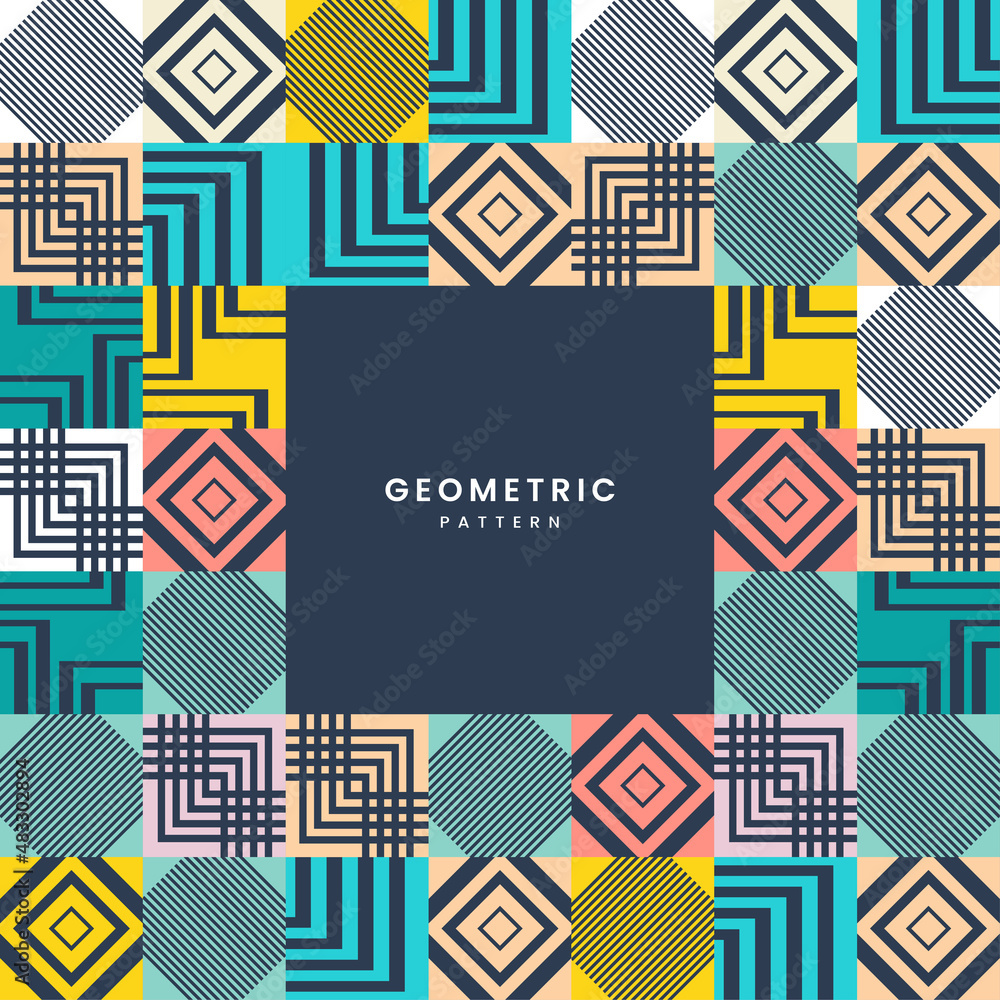 Modern geometric abstract background. the geometrical texture with colorist shapes, yellow, blue, cream, pink. useful for Voucher, Posters, wallpaper, vector, illustration templates design