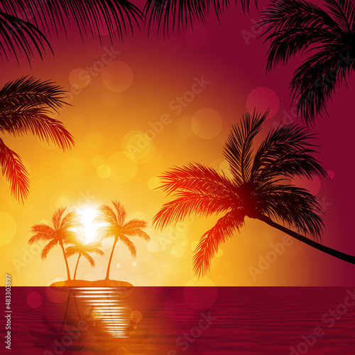 sunset in tropical island
