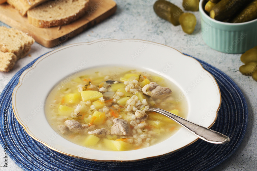 Rassolnik, traditional soup of Russian cuisine Rassolnik, traditional soup of Russian cuisine