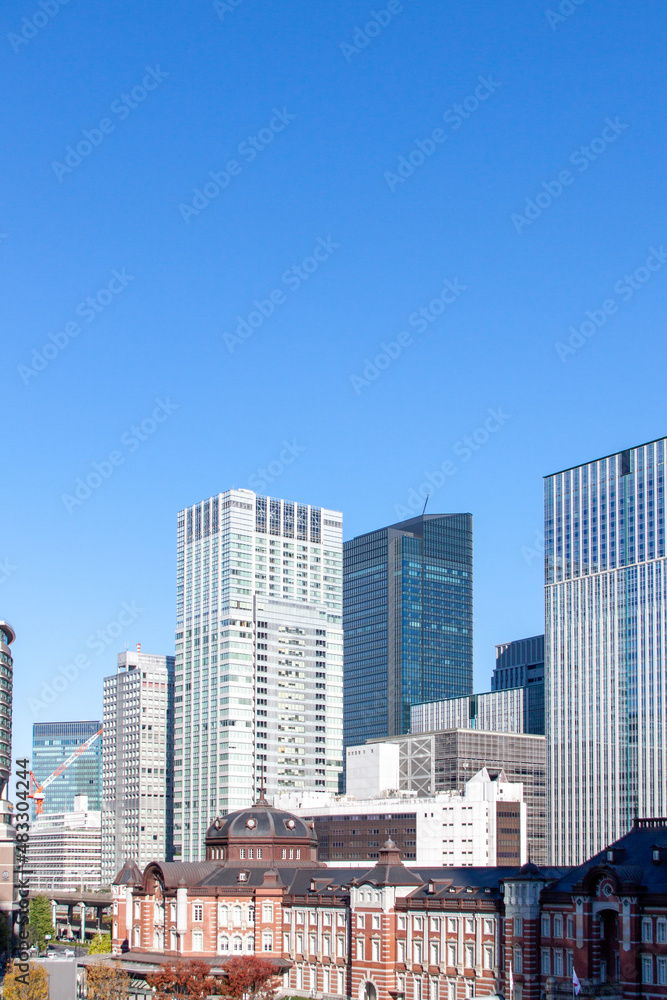 Tokyo Station Red Brick Station Building and High-Rise Business Buildings