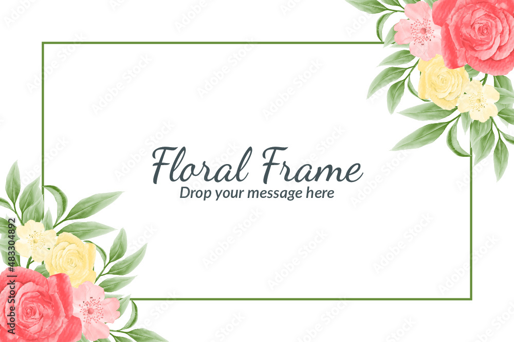 Beautiful pink roses water color floral frame background 