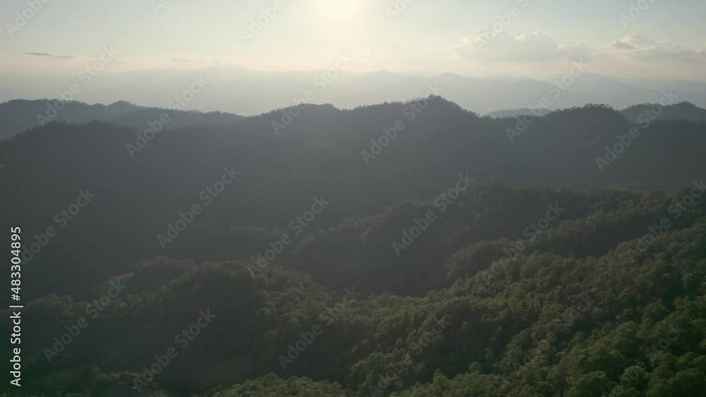 Aerial drone view of mountain view and explore tropical rainforest in national park on sunny day Aerial drone view of mountain view and explore tropical rainforest in national park on sunny day
