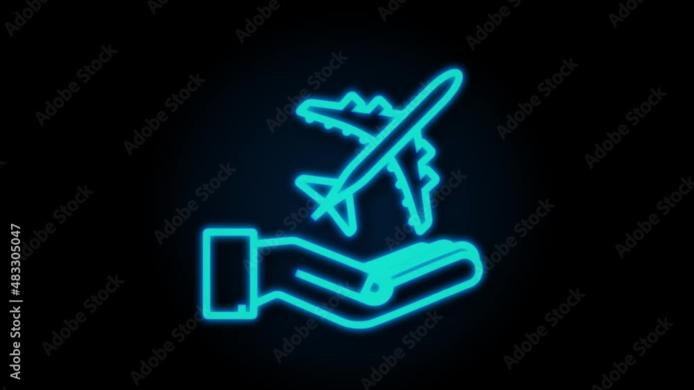 Airplane hand icon, great design for any purposes. Hand drawn paper airplane. Continuous line drawing. Neon icon. Motion Graphics. Airplane hand icon, great design for any purposes. Hand drawn paper airplane. Continuous line drawing. Neon icon. Motion Graphics.
