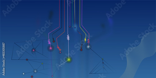 Background with lines wind turbine on sky Modern wireless technologies as means of communucation and networking on dark background