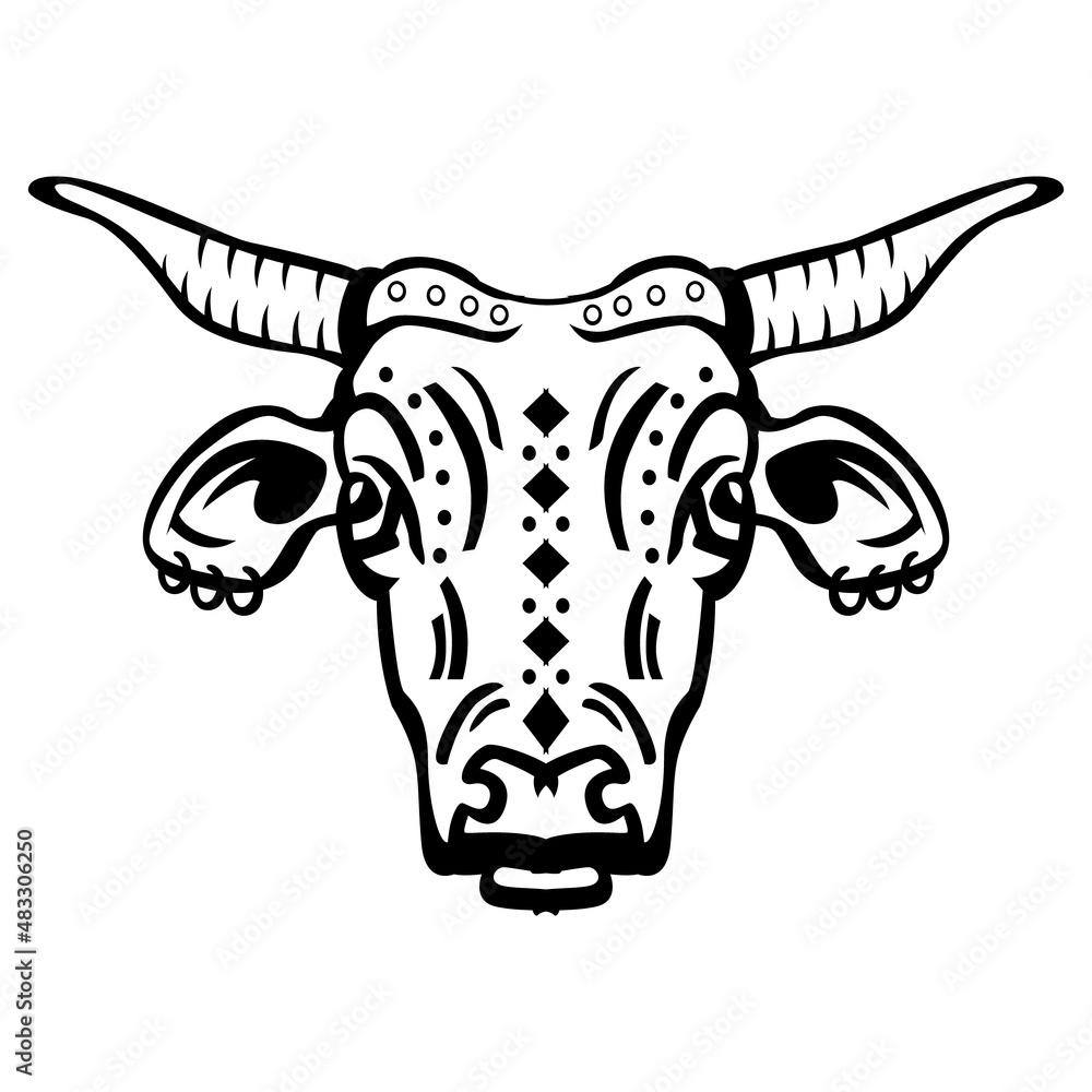 Stylized ox head chinese zodiac sign. Bull face isolated on white background. Stylized ox head chinese zodiac sign. Bull face isolated on white background.