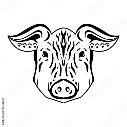 Stylized pig head chinese zodiac sign. Pig face isolated on white background.