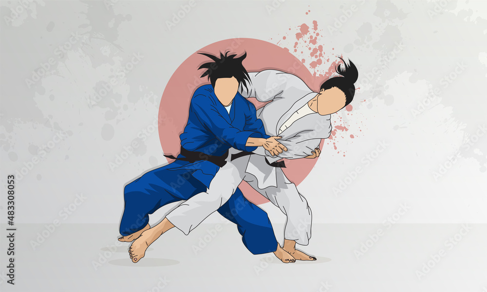 Wrestling, two women in one of the types of wrestling. Women's judo