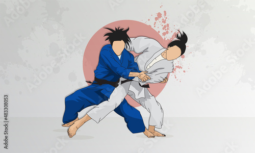 Wrestling, two women in one of the types of wrestling. Women's judo.