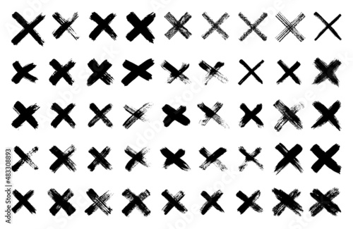 Hand drawn set of cross brush strokes.X black stripes collection. Cross sign graphic symbol. Vector