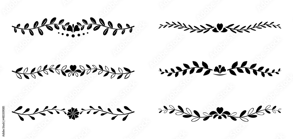 Set of floral dividers. Page decors. Text separators. Decorative stripe patterns. Design elements for invitations and holiday cards. Set of floral dividers. Page decors. Text separators. Decorative stripe patterns. Design elements for invitations and holiday cards.