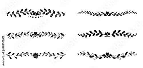 Set of floral dividers. Page decors. Text separators. Decorative stripe patterns. Design elements for invitations and holiday cards.